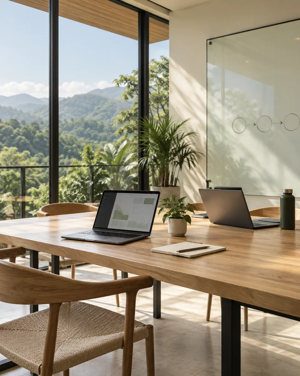 Conceptual learning workspace with natural light.